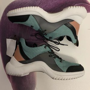 Blue and Pink Tennis Shoes